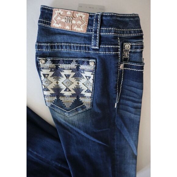 Miss Me M9176BV Women's Sz 27 Dark Blue Aztec Haze Mid-Rise Bootcut Jeans - Picture 12 of 14